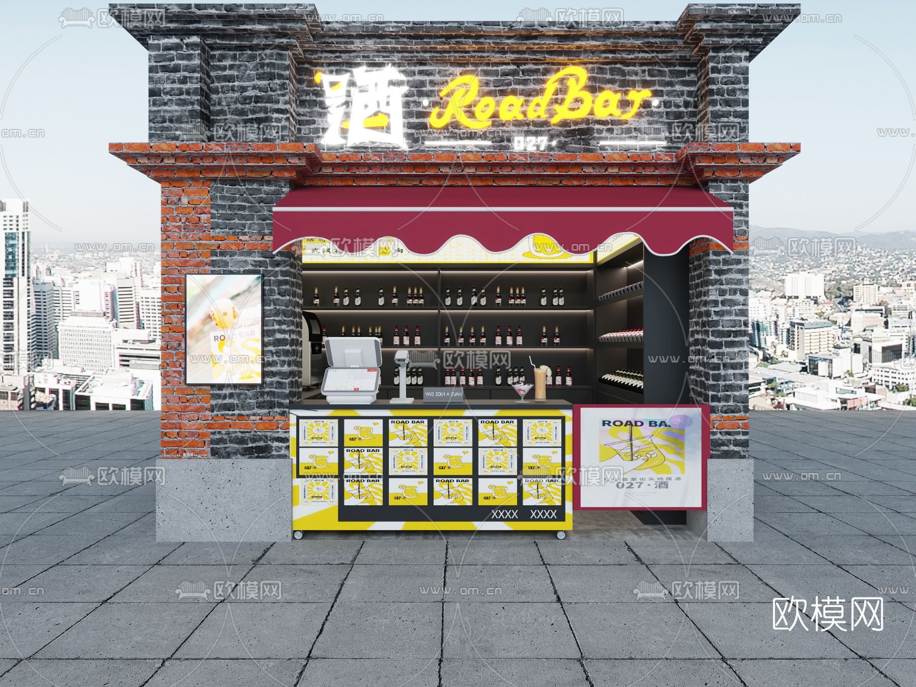 工业风酒吧门面门头3d模型下载