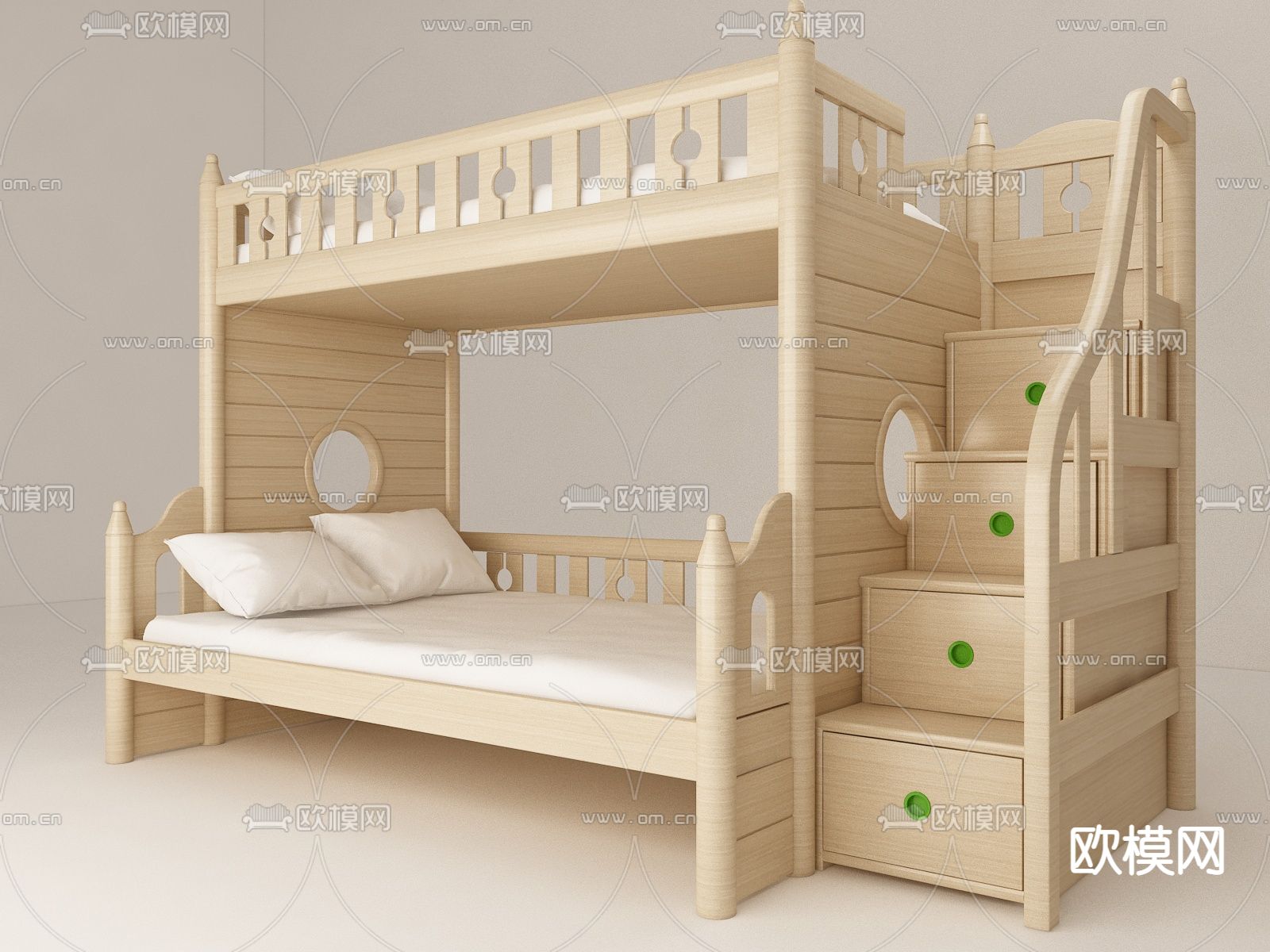 北欧实木儿童床上下铺免费3d模型下载