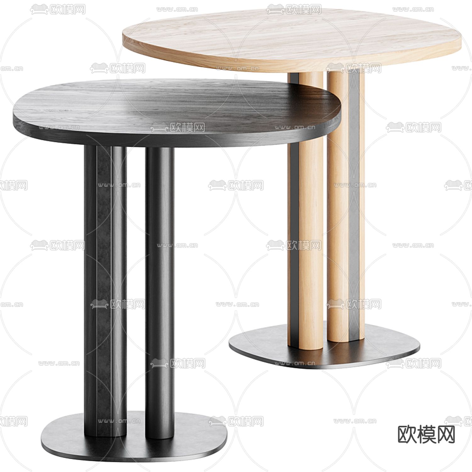 现代实木边几组合3d模型下载（渲染图2）