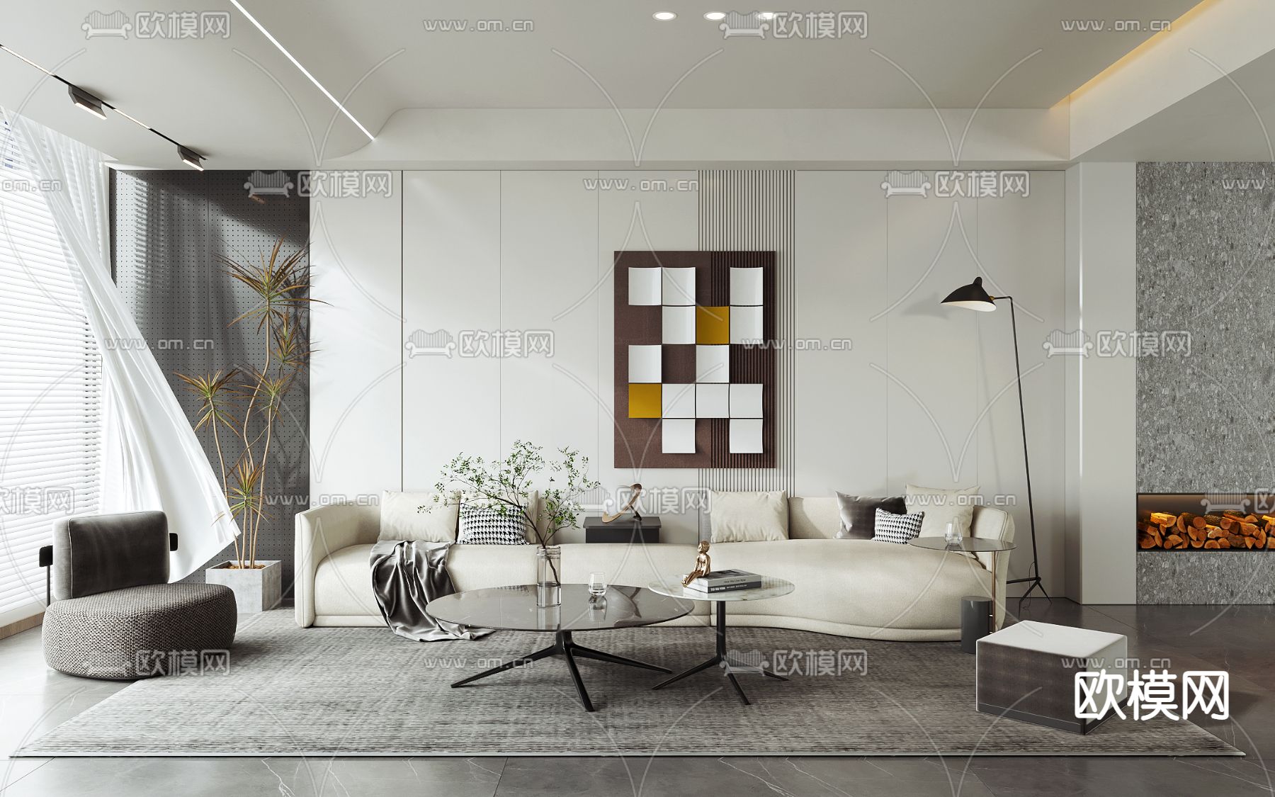 现代轻奢客厅3d模型下载