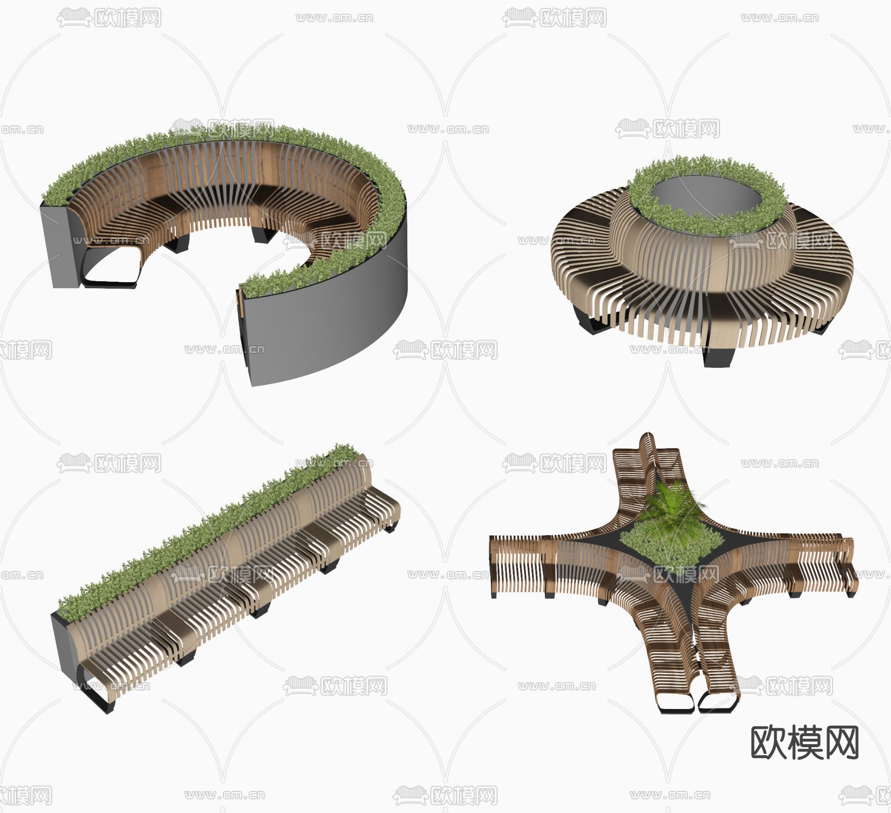 现代景观树池座椅su模型下载（渲染图2）