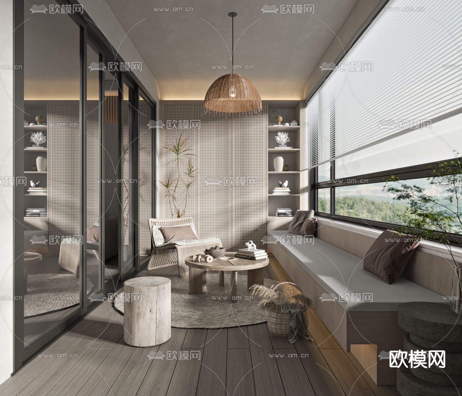 侘寂风休闲阳台3d模型下载