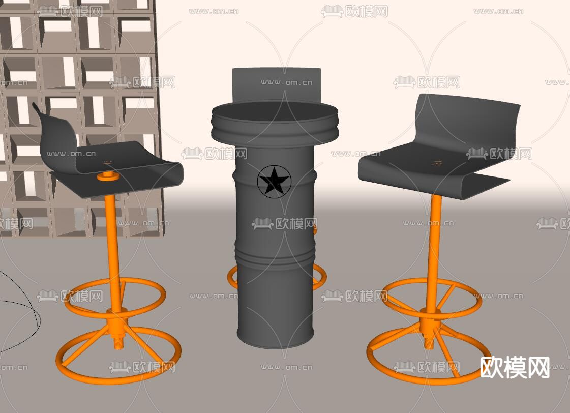 工业风吧台吧台椅su模型下载（渲染图3）