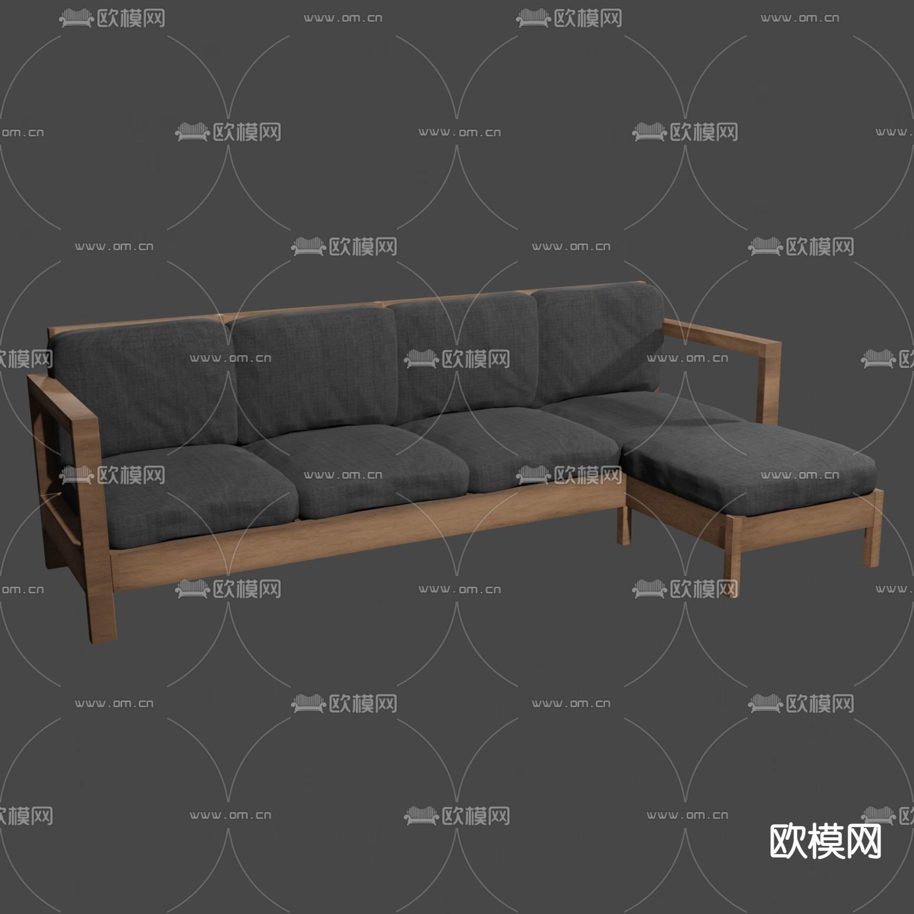 北欧简约实木布艺转角多人沙发免费3d模型下载