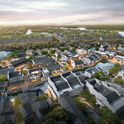 古建商业街鸟瞰3d模型