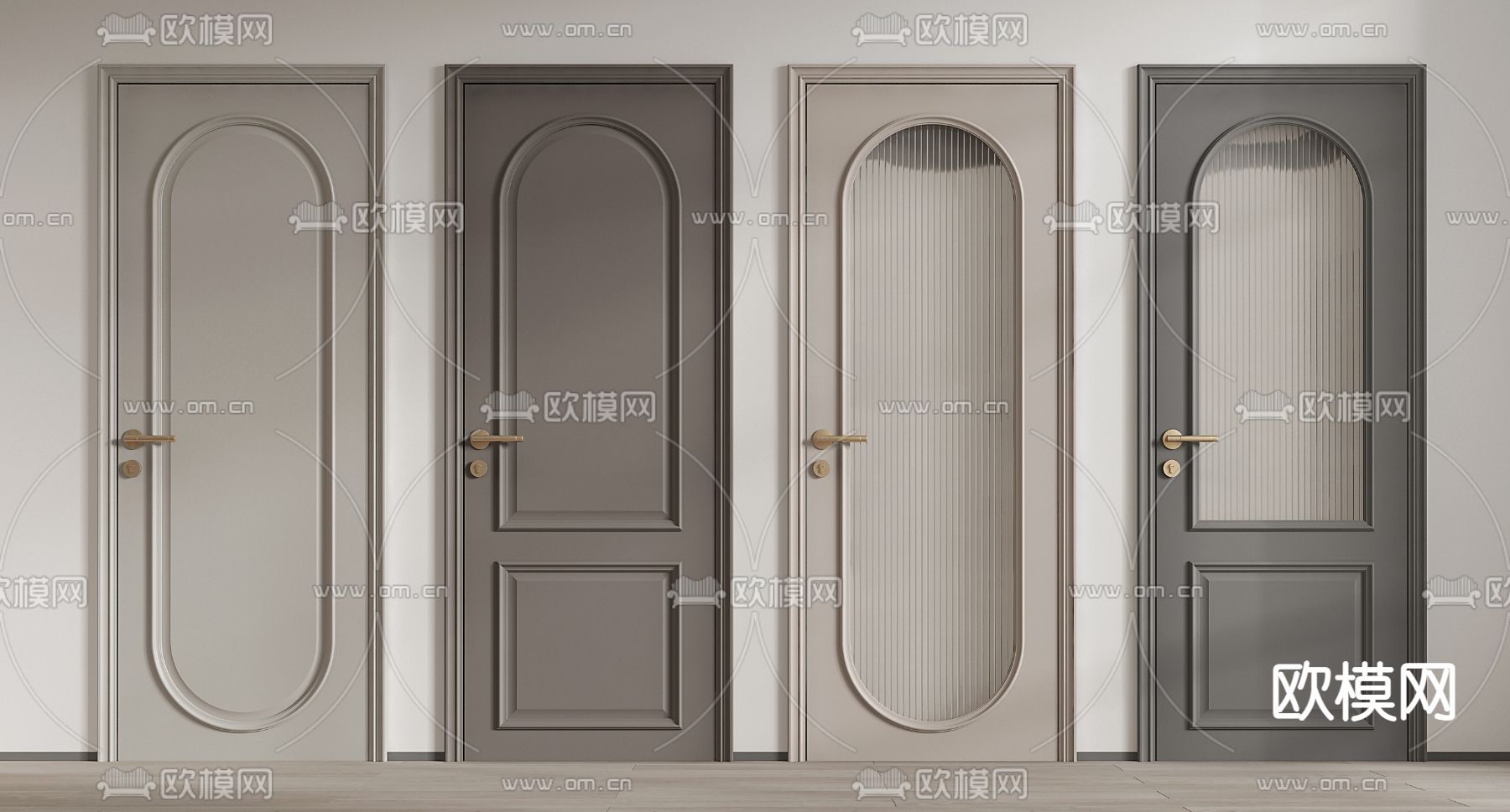 美式单开门房门厨卫门su模型下载（渲染图1）