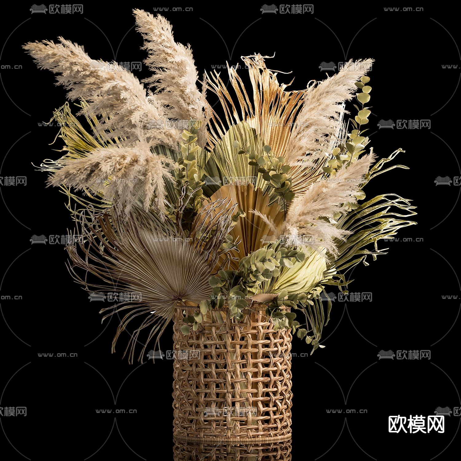 侘寂风藤编干支花瓶花艺3d模型下载