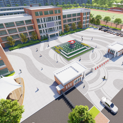  现代学校鸟瞰su模型 