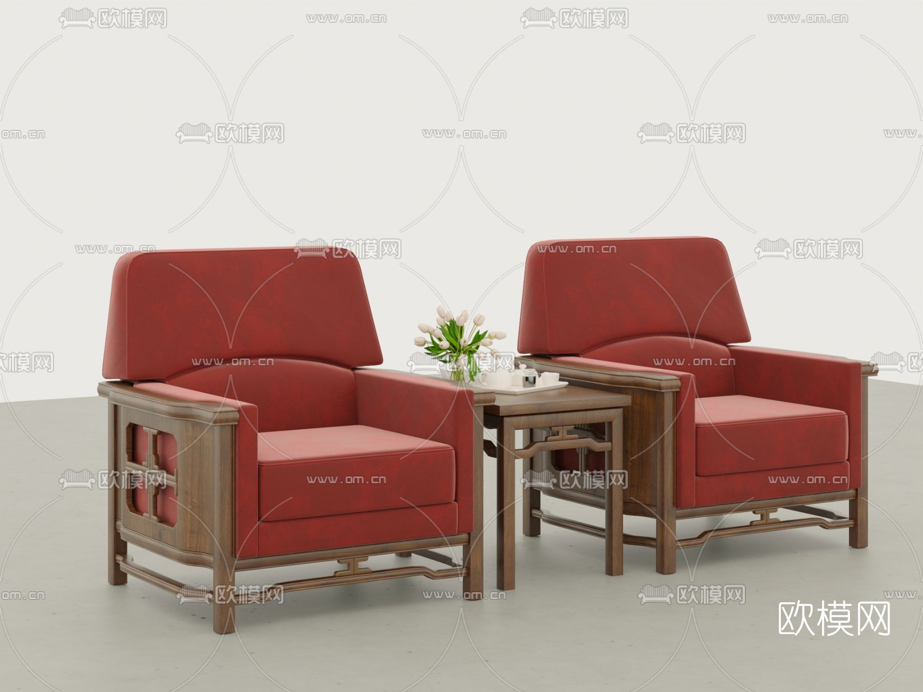 中式单人沙发3d模型下载（渲染图2）