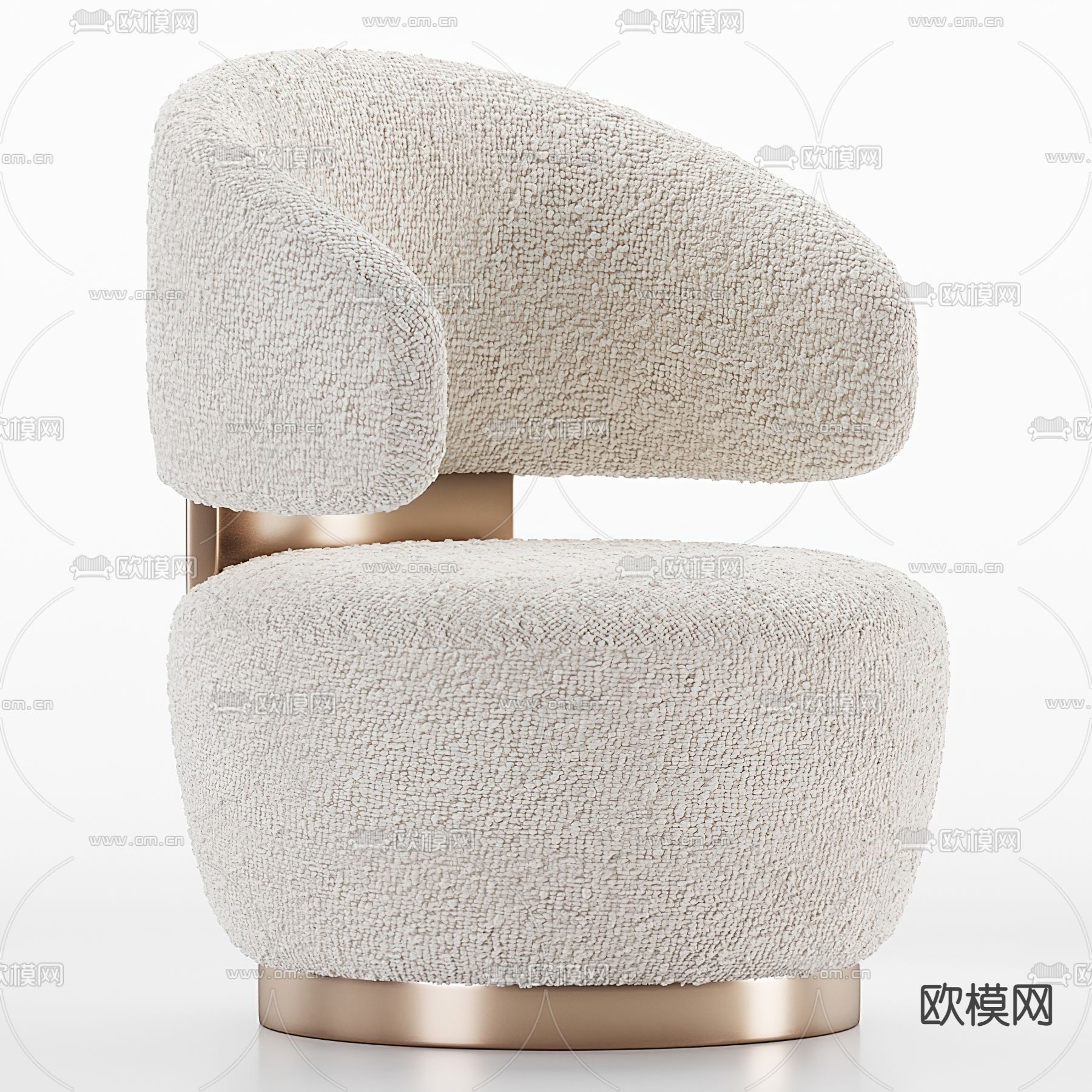 奶油风米白色单人沙发3d模型下载（渲染图1）