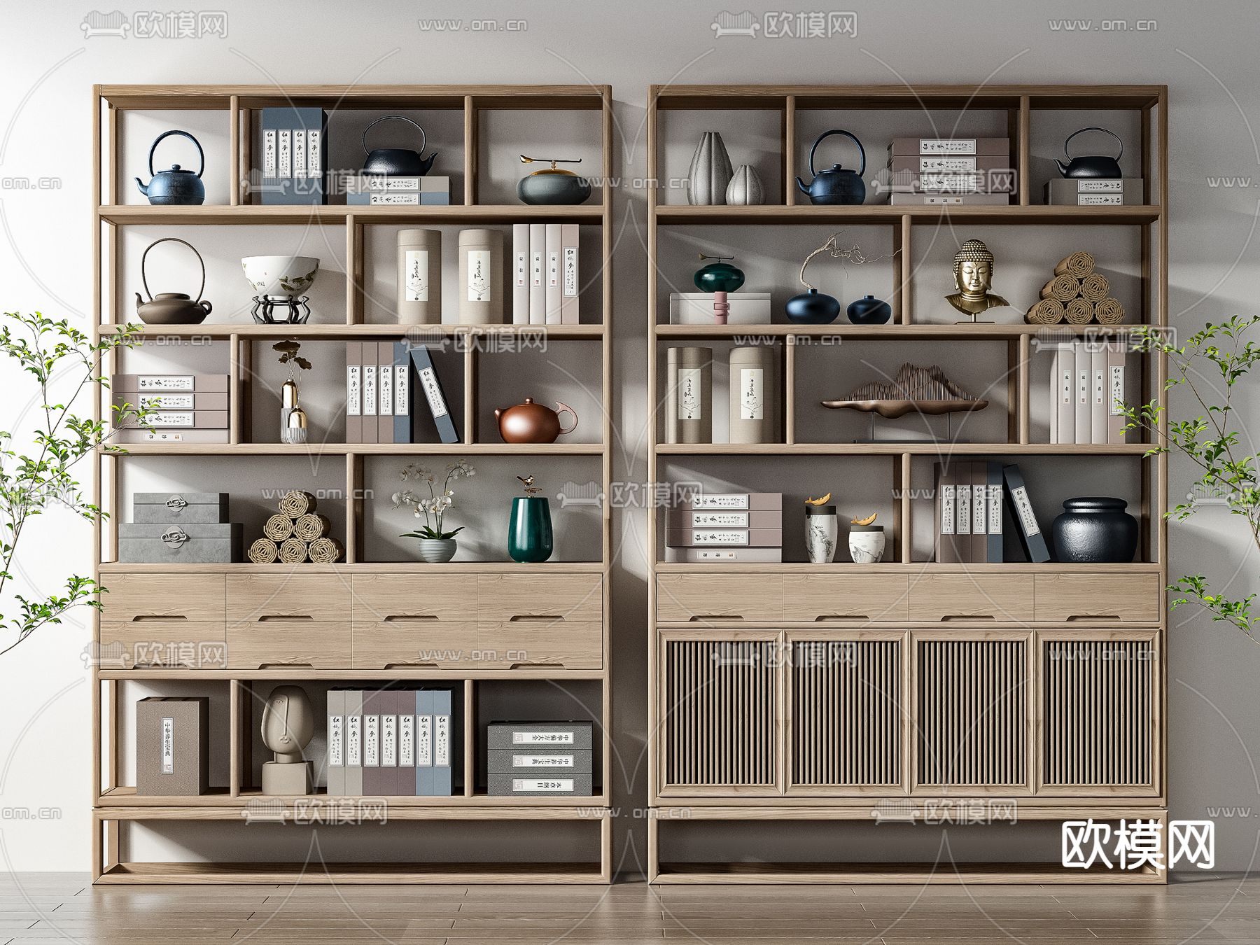 新中式博古架组合3d模型下载