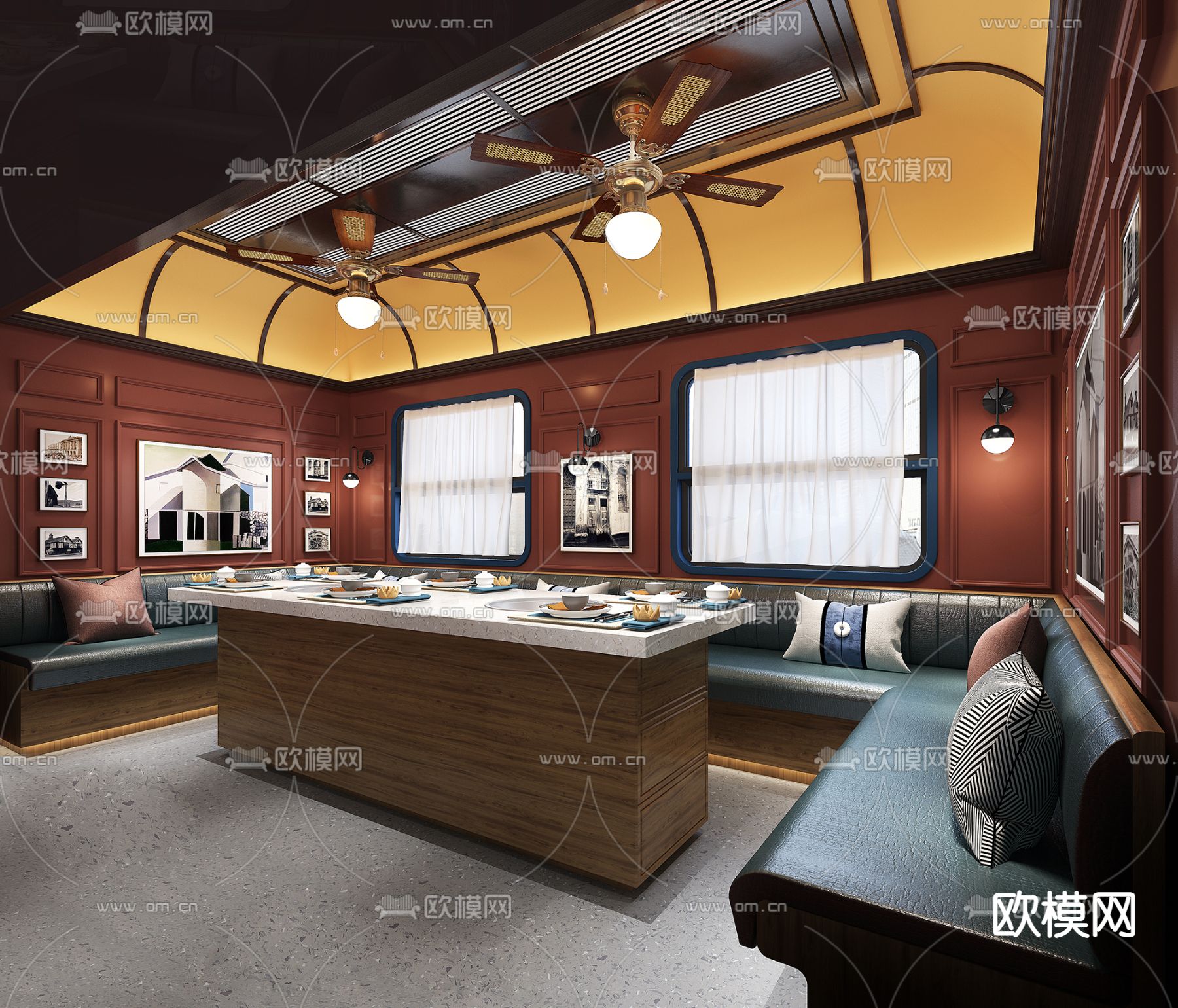 简欧餐饮包厢3d模型下载_ID12013587_3dmax免费模型-欧模网