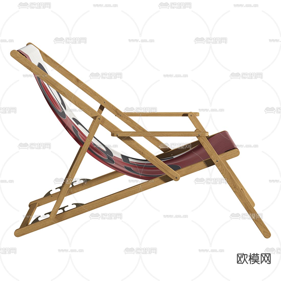 现代实木布艺户外躺椅3d模型下载（渲染图3）