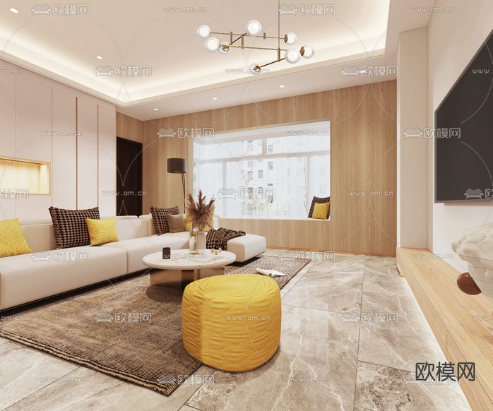 现代客厅免费3d模型下载_ID12008045_3dmax免费模型-欧模网