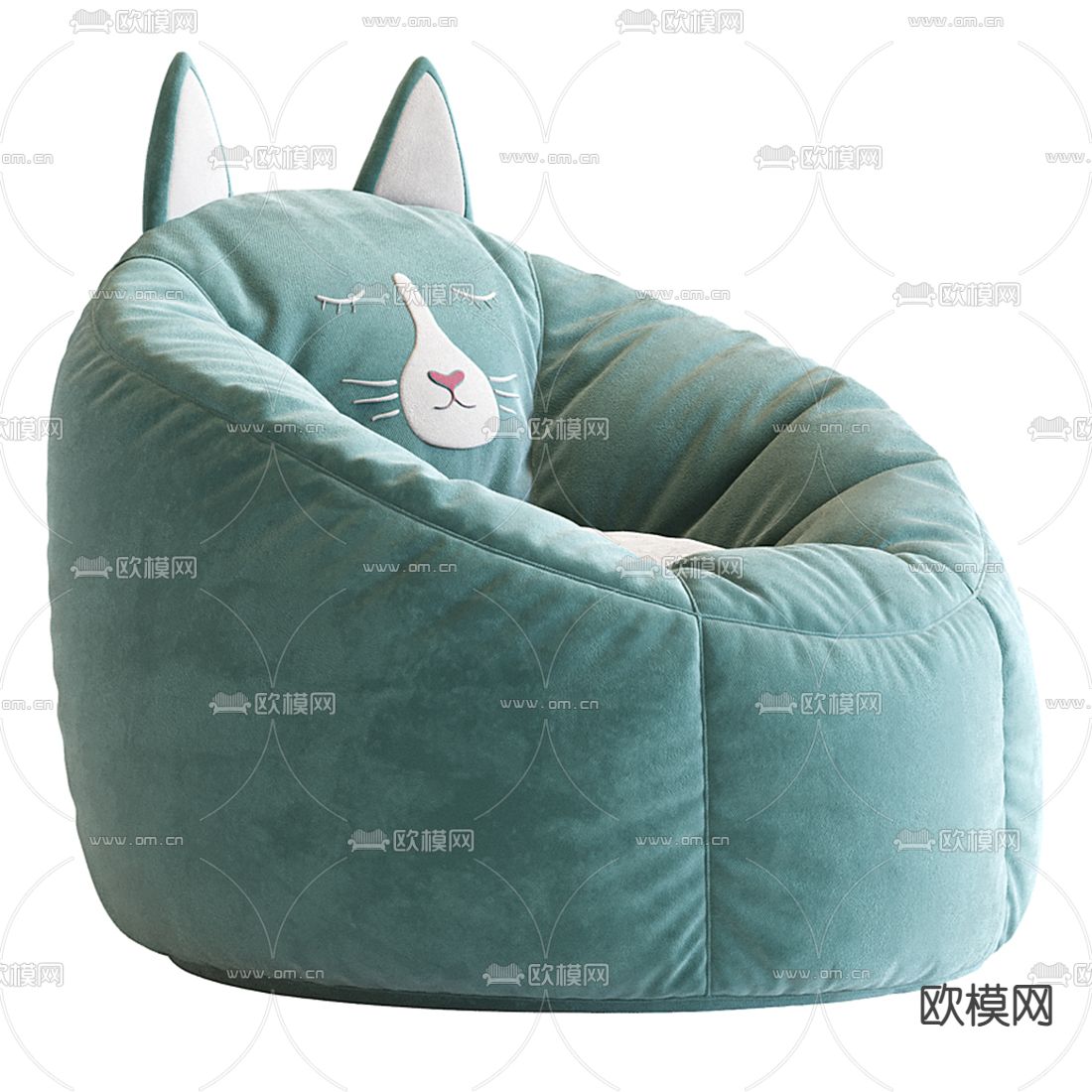 现代猫咪黑色布艺懒人沙发3d模型下载（渲染图4）