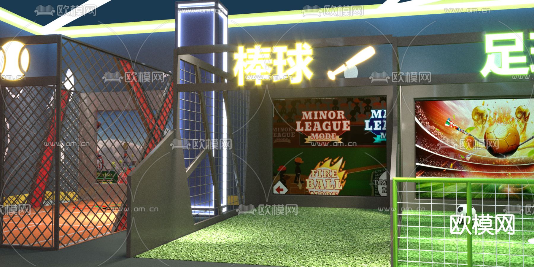 现代室内运动游戏厅3d模型下载（渲染图1）