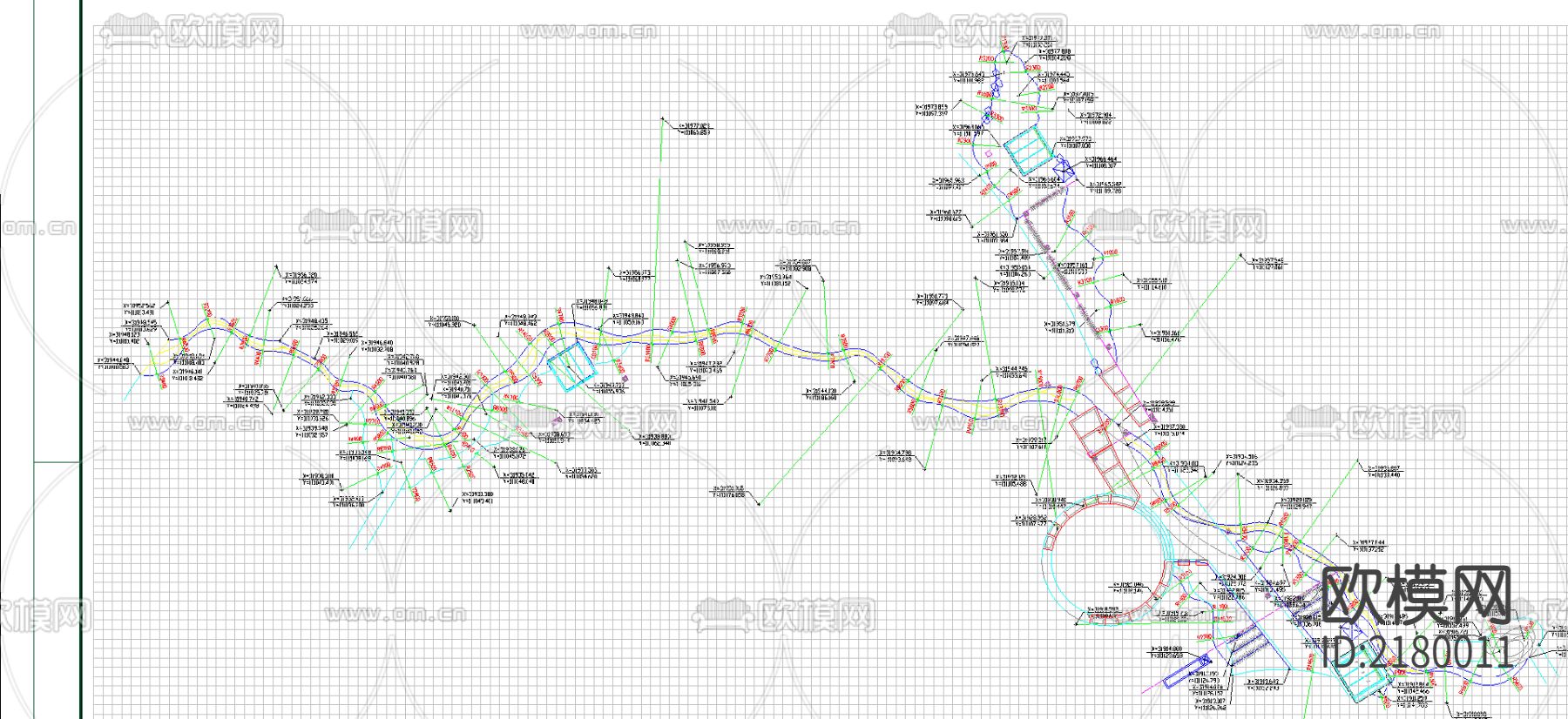 水系及砂石按摩道定位图cad图库下载