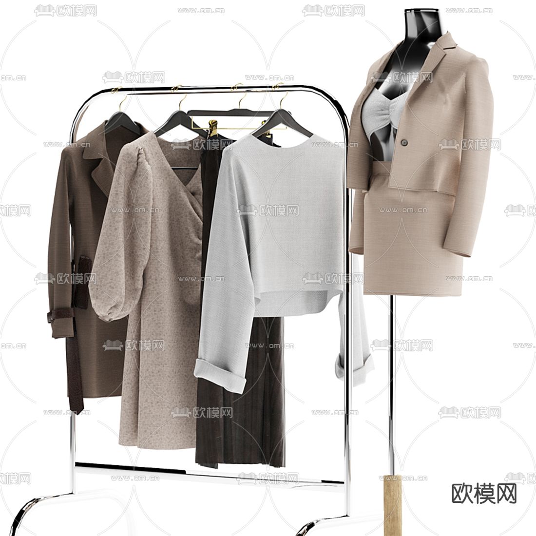 现代女士服装衣架3d模型下载（渲染图2）