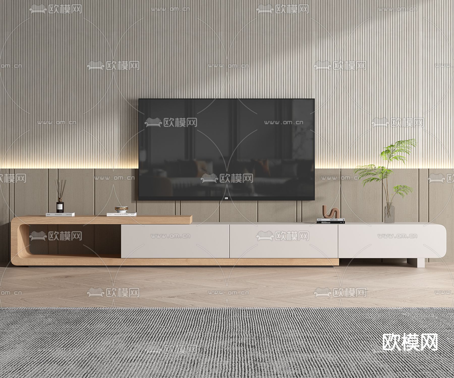 现代烤漆可伸缩电视柜3d模型下载