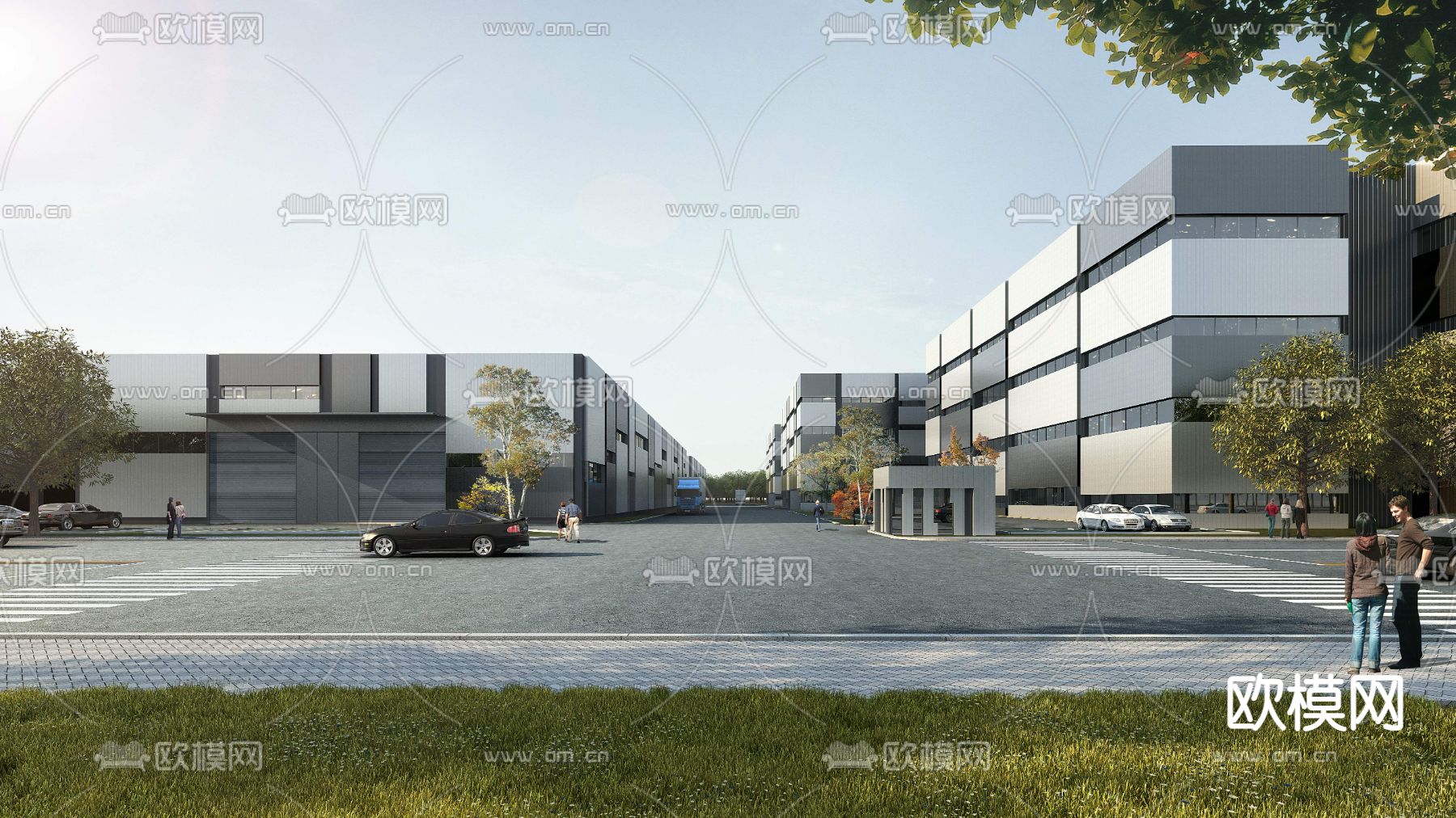 现代产业园建筑外观3d模型下载