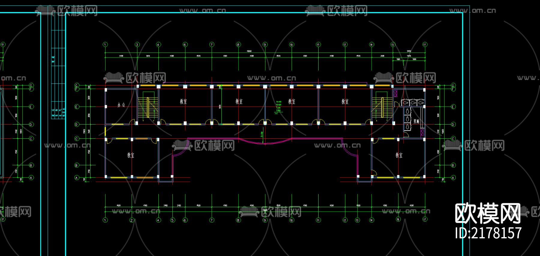 某教学楼方案cad施工图下载（渲染图3）