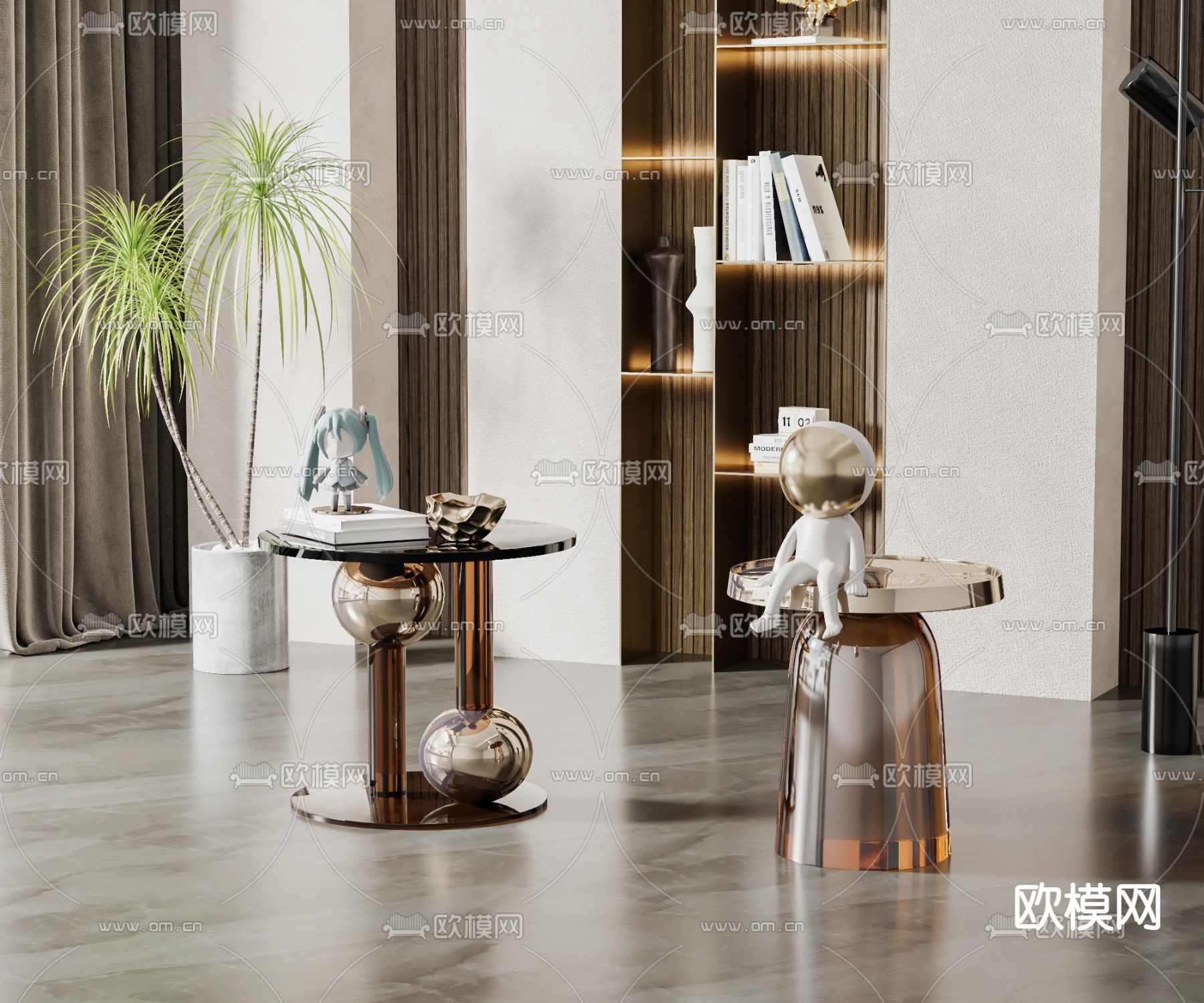 现代轻奢边几角几组合3d模型下载