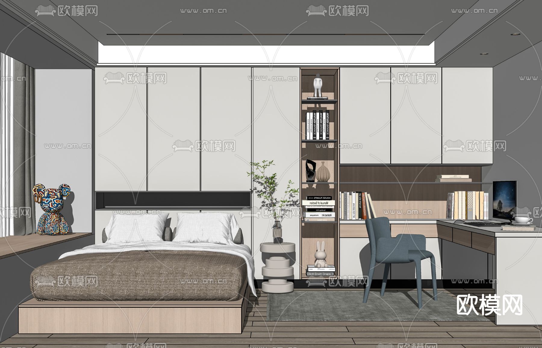 现代榻榻米卧室主人房su模型