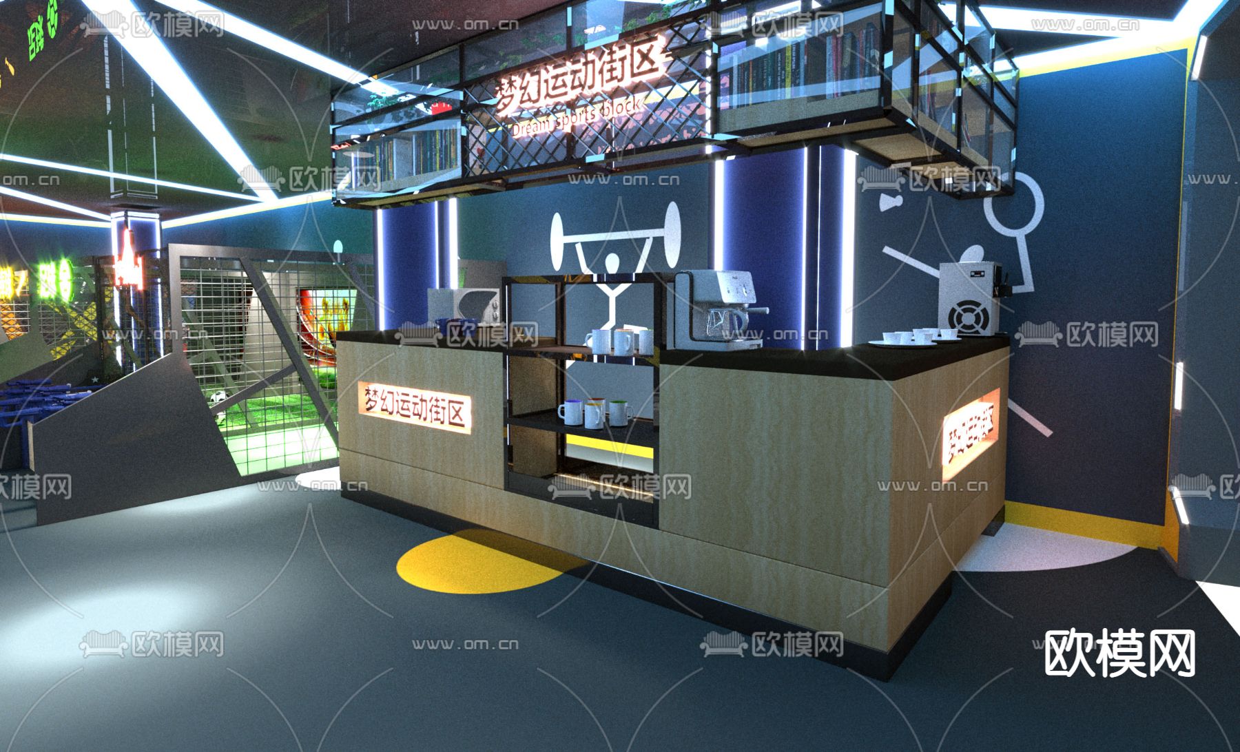 现代室内运动游戏厅3d模型下载（渲染图3）