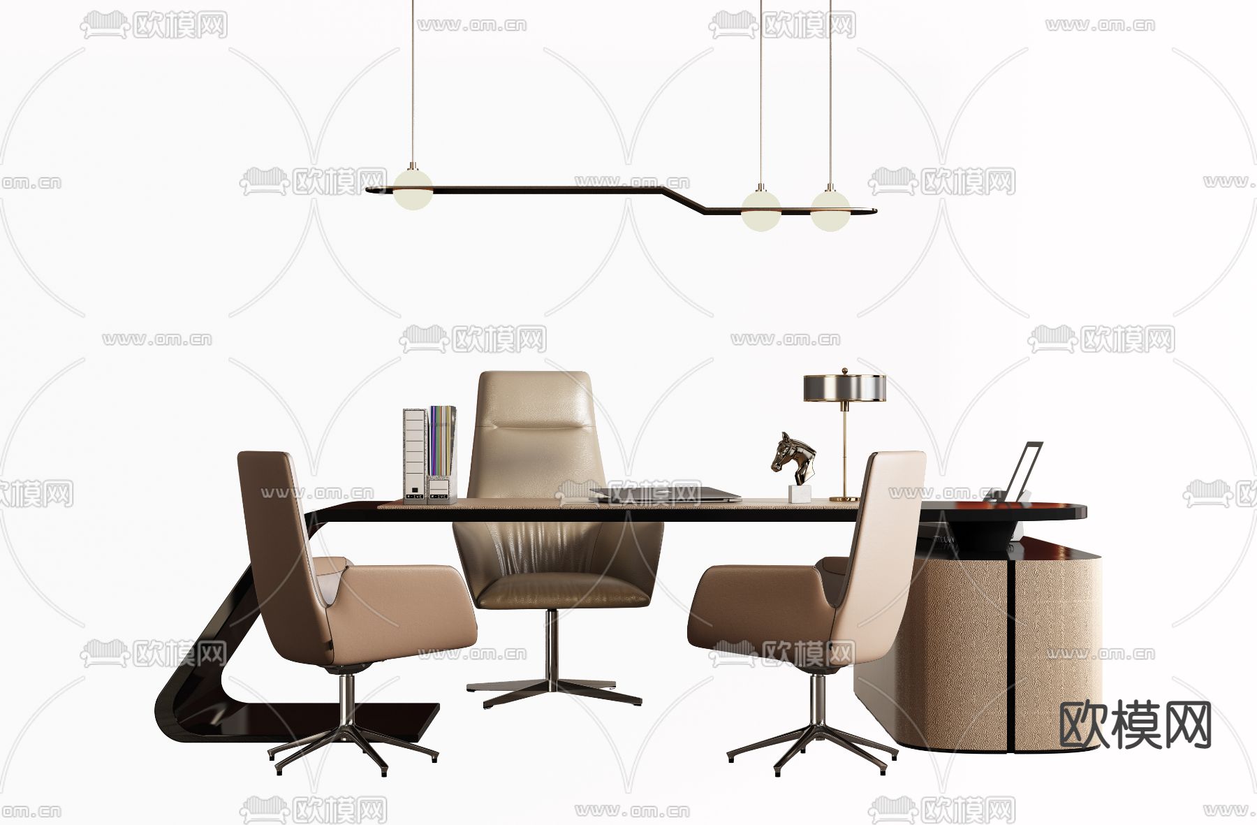 现代办公班台桌椅3d模型下载