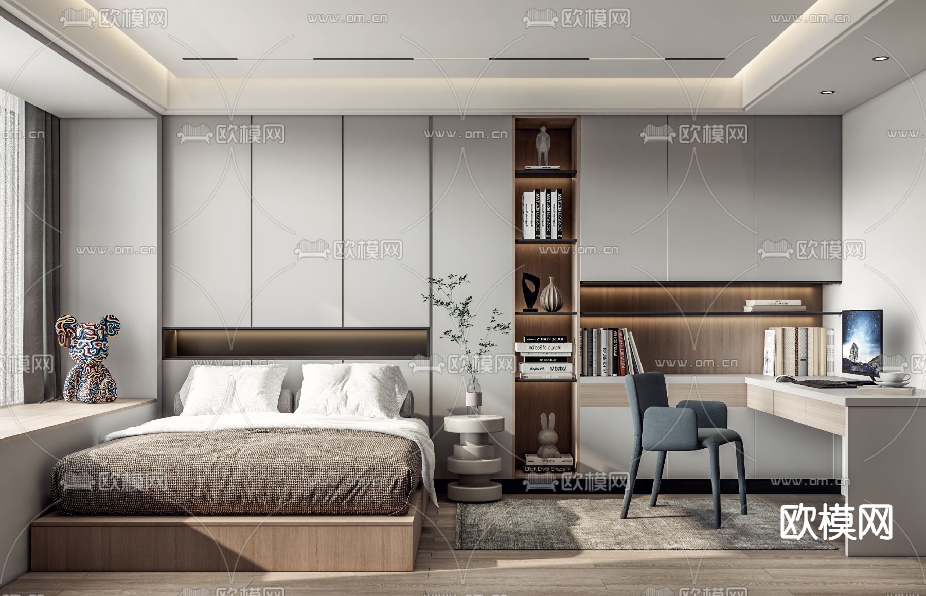 现代榻榻米卧室主人房su模型