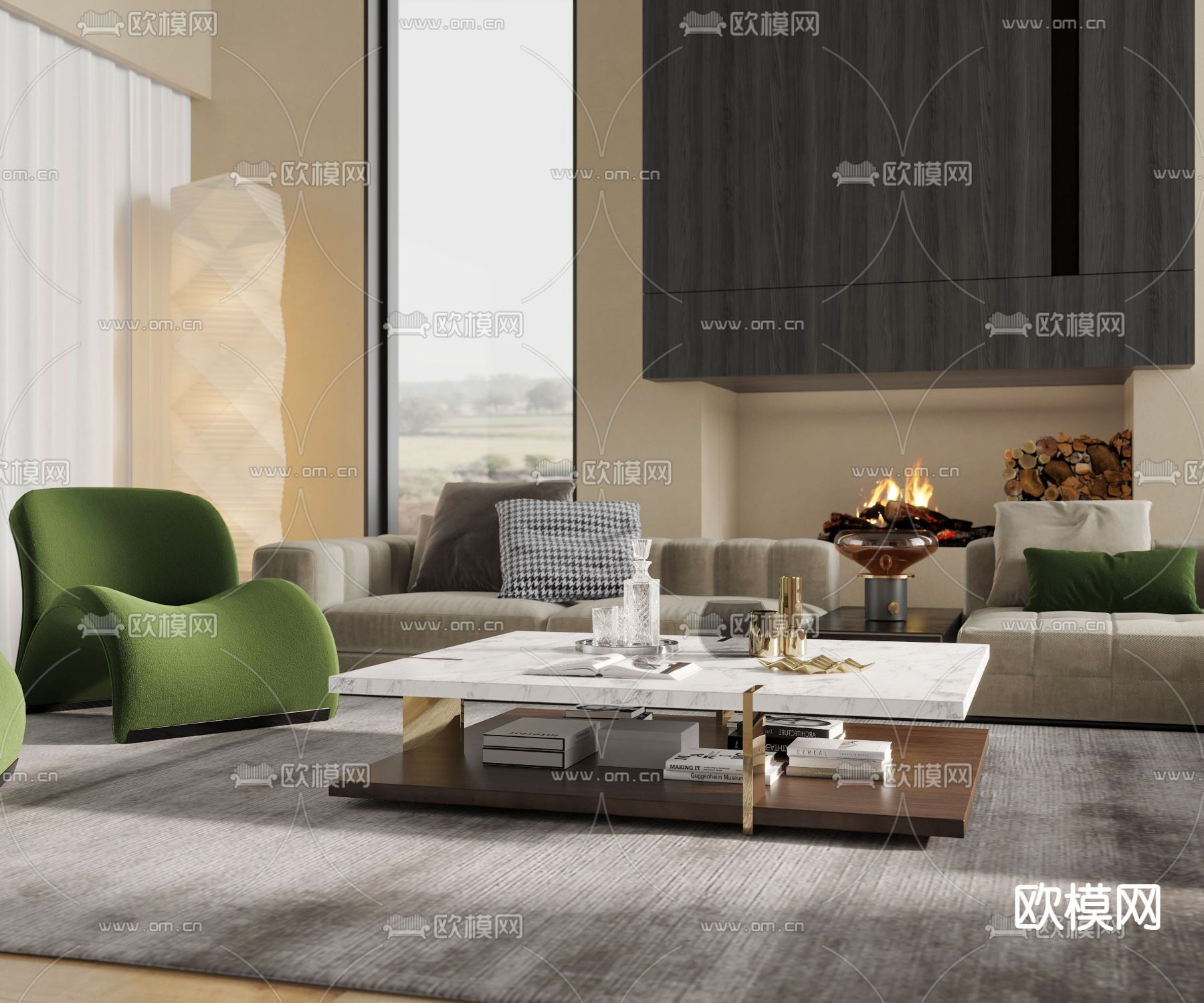 现代简约客厅3d模型下载（渲染图2）