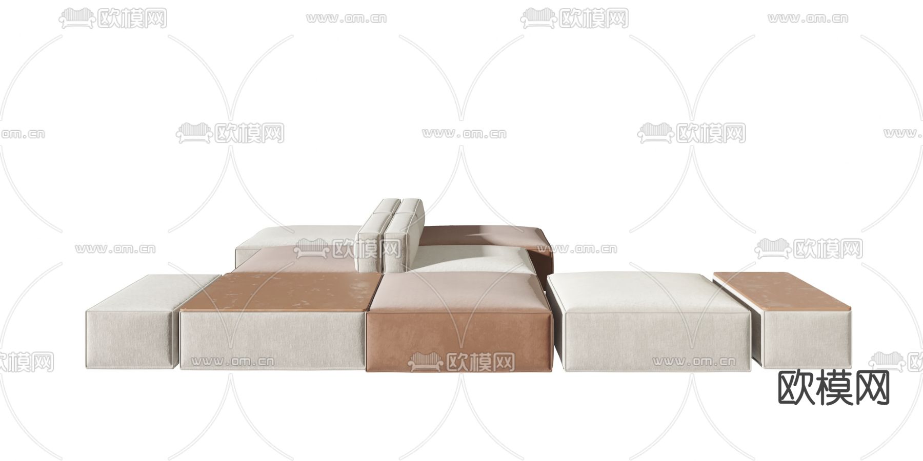 现代皮革布艺拼接办公沙发3d模型下载（渲染图3）