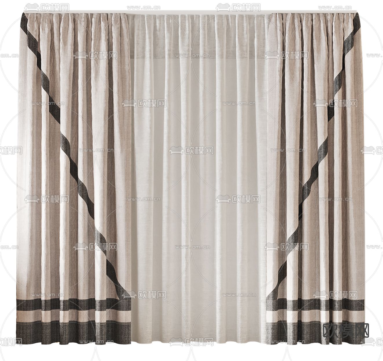 现代条纹拼色窗帘3d模型下载