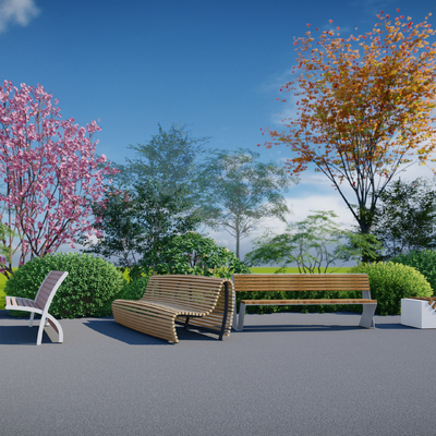  现代户外休闲长椅su模型 