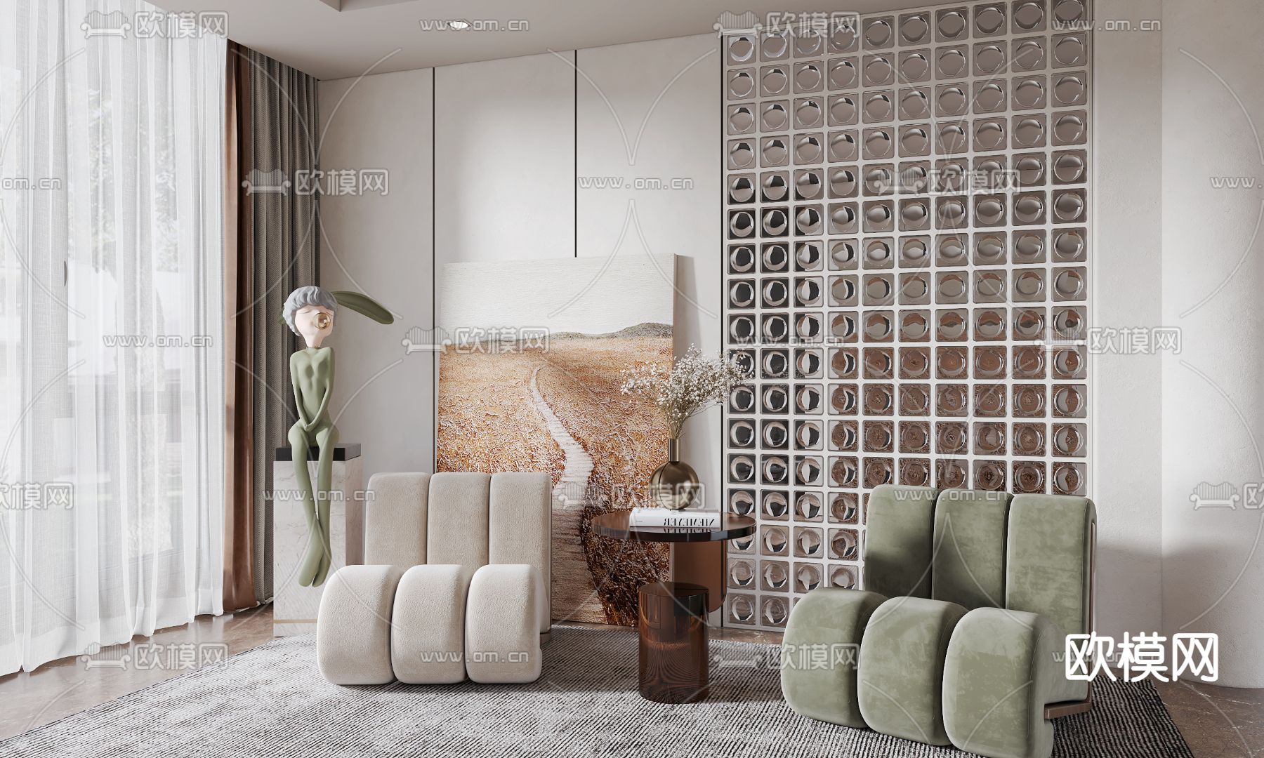 现代布艺单人沙发3d模型下载