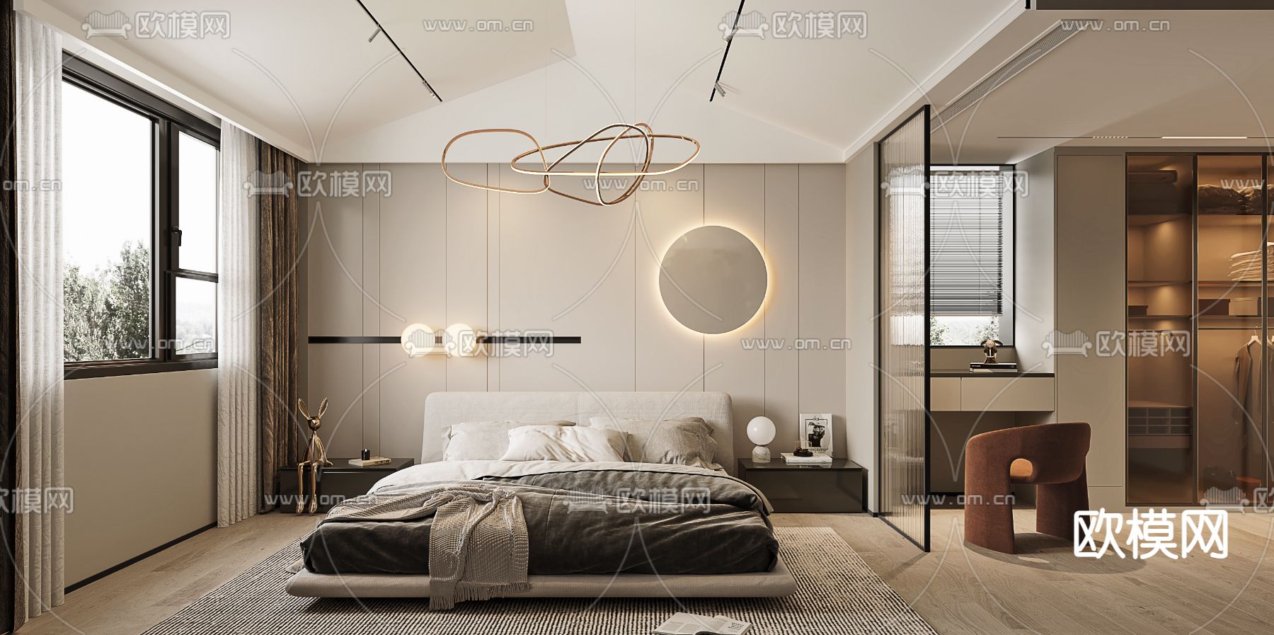 现代轻奢卧室3d模型下载