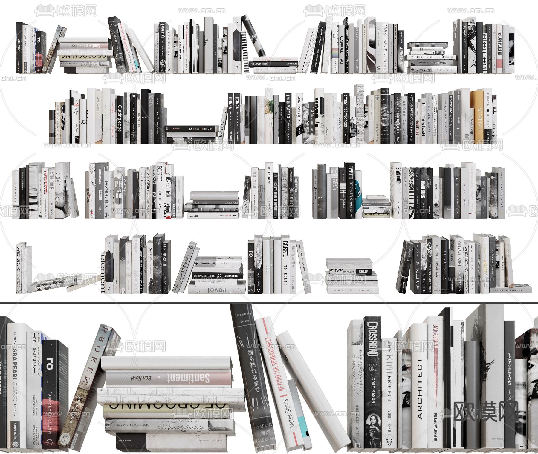 现代书籍书本3d模型下载（渲染图1）