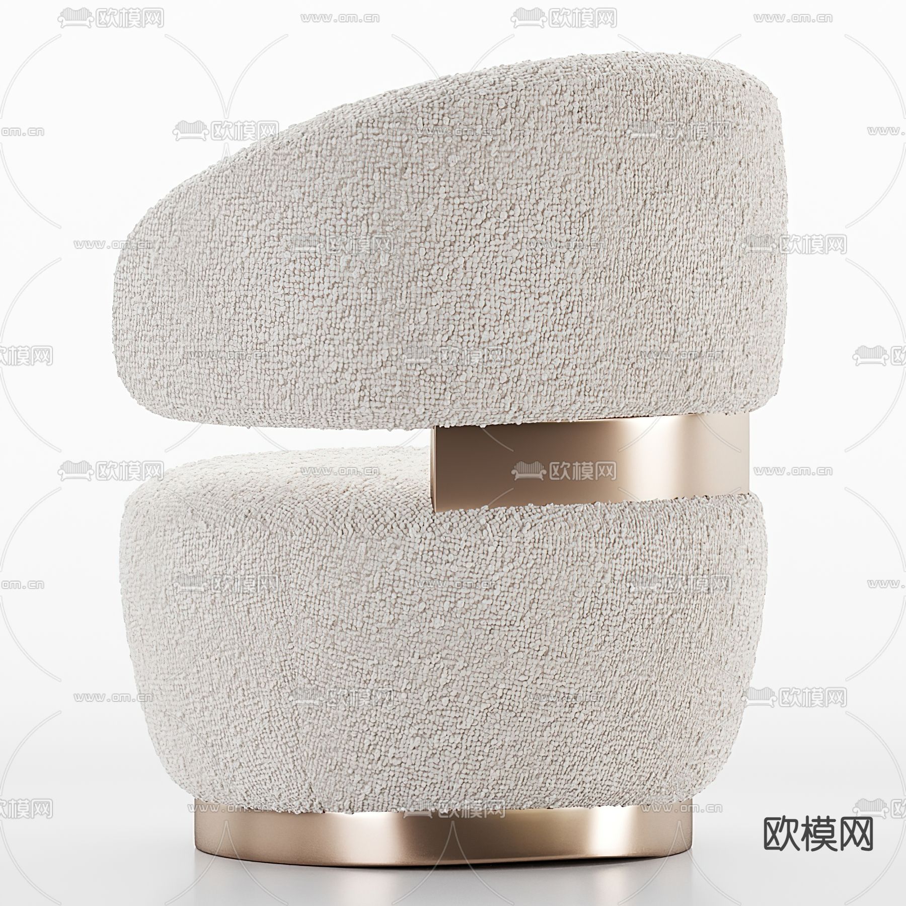 奶油风米白色单人沙发3d模型下载（渲染图2）