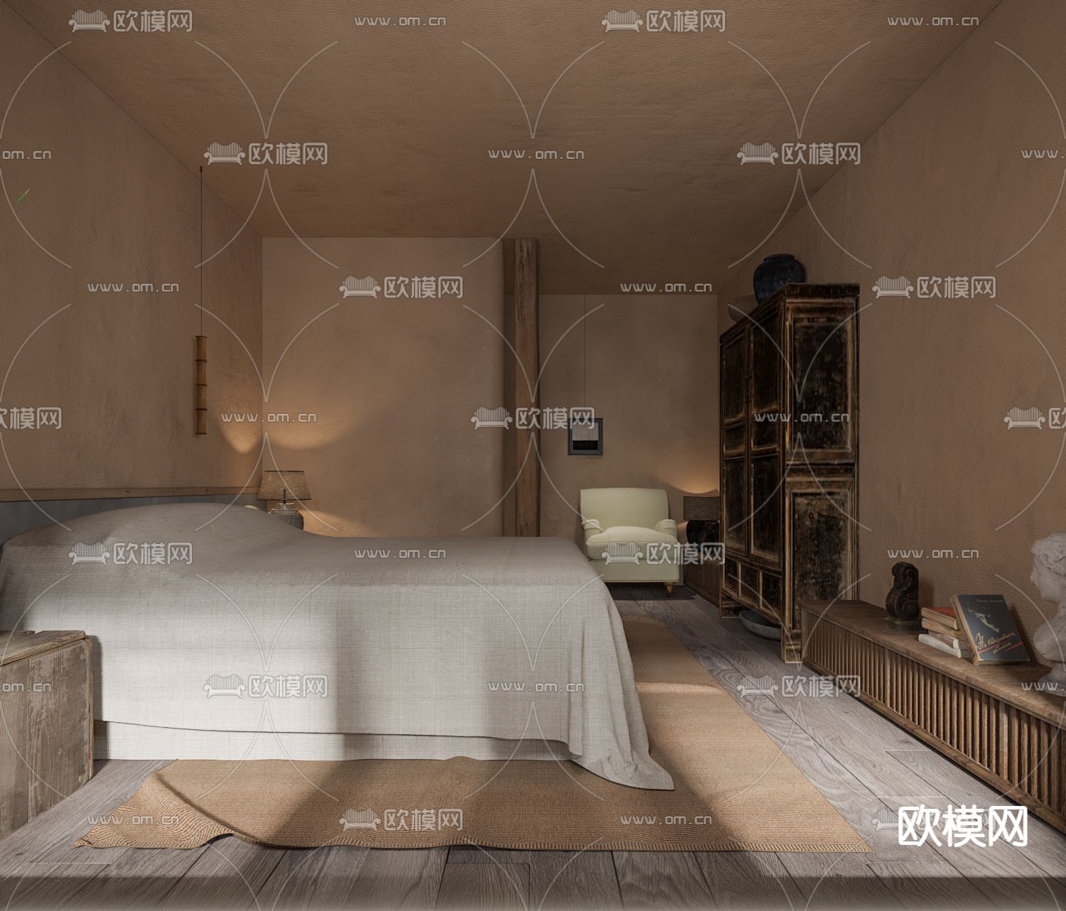 侘寂民宿卧室免费3d模型下载_ID11989875_3dmax免费模型-欧模网
