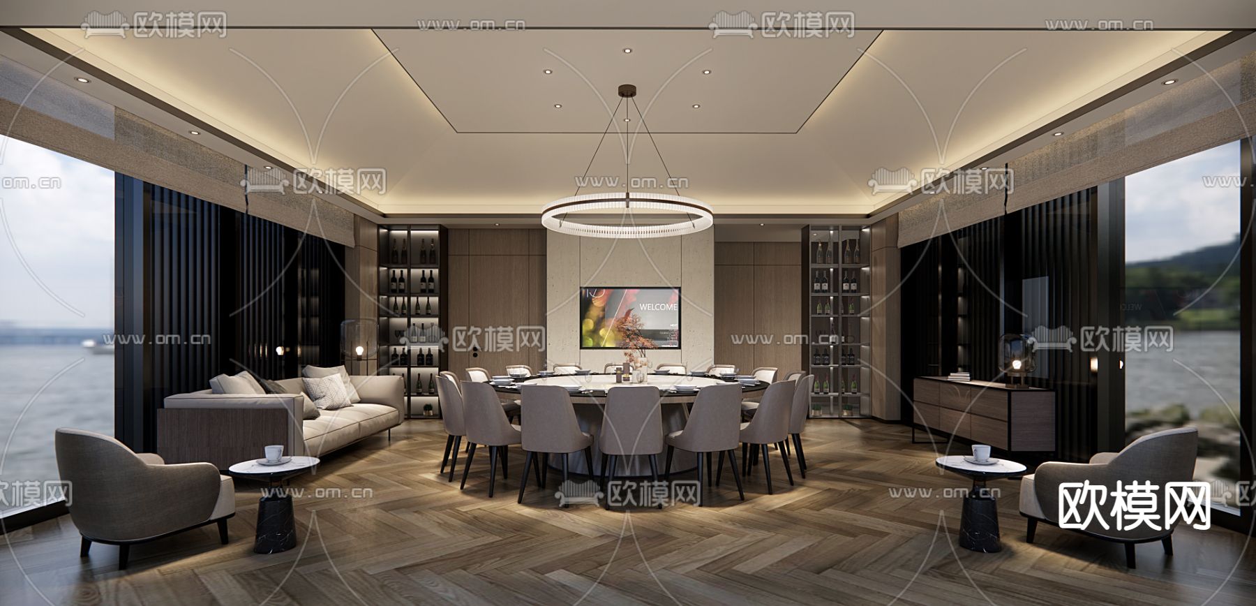 现代餐饮包厢su模型下载（渲染图1）
