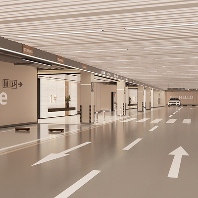  现代地下停车场su模型 