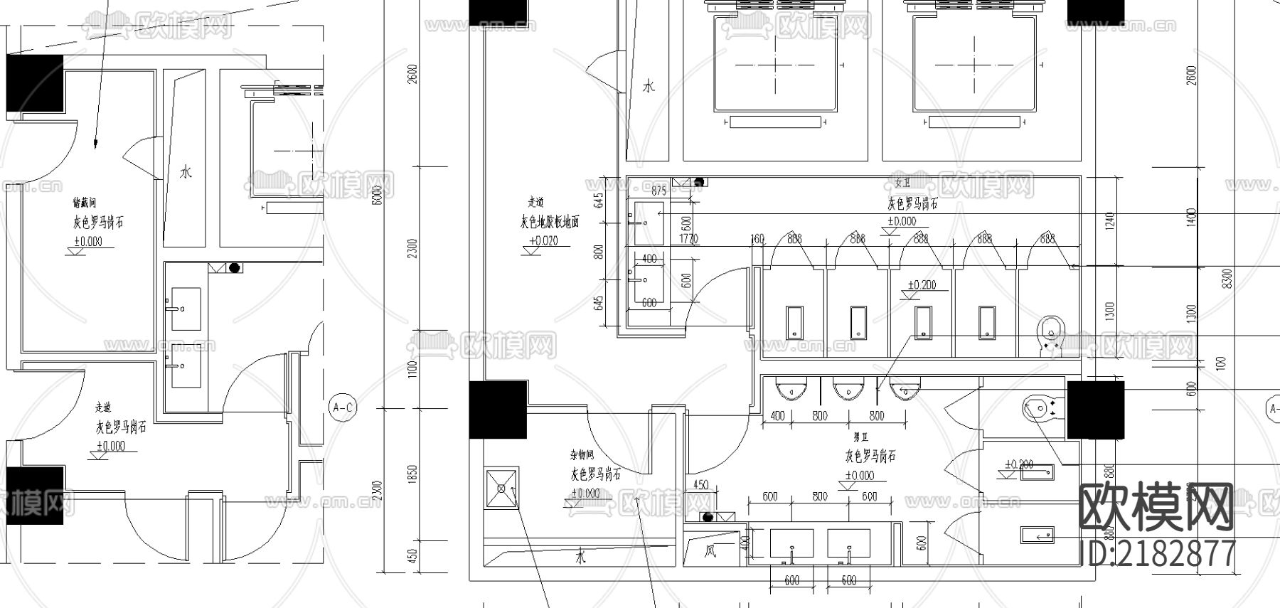卫生间cad施工图下载（渲染图1）