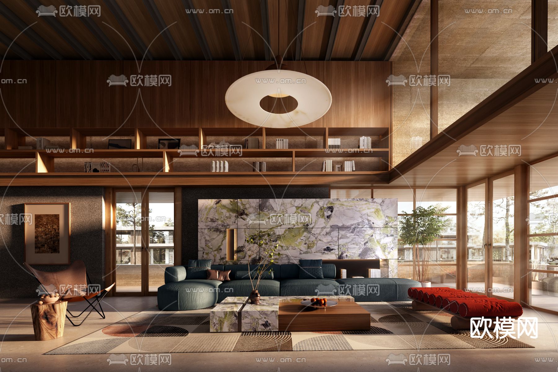 现代挑空别墅客厅3d模型下载