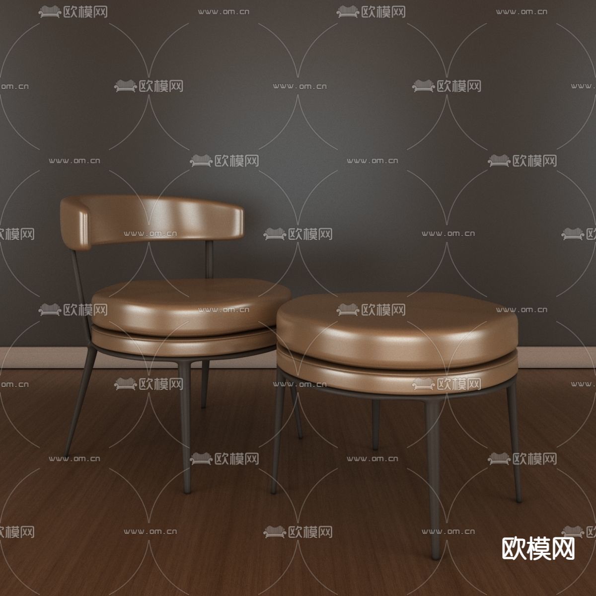 现代简约皮革实木休闲椅免费3d模型下载_ID12017856_3dmax免费模型-欧模网