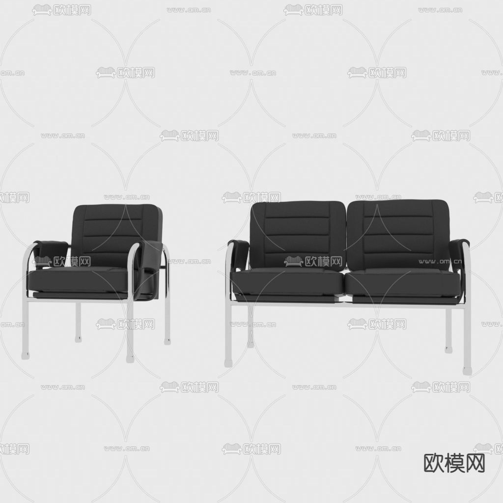现代简约不锈钢皮革公用椅免费3d模型下载