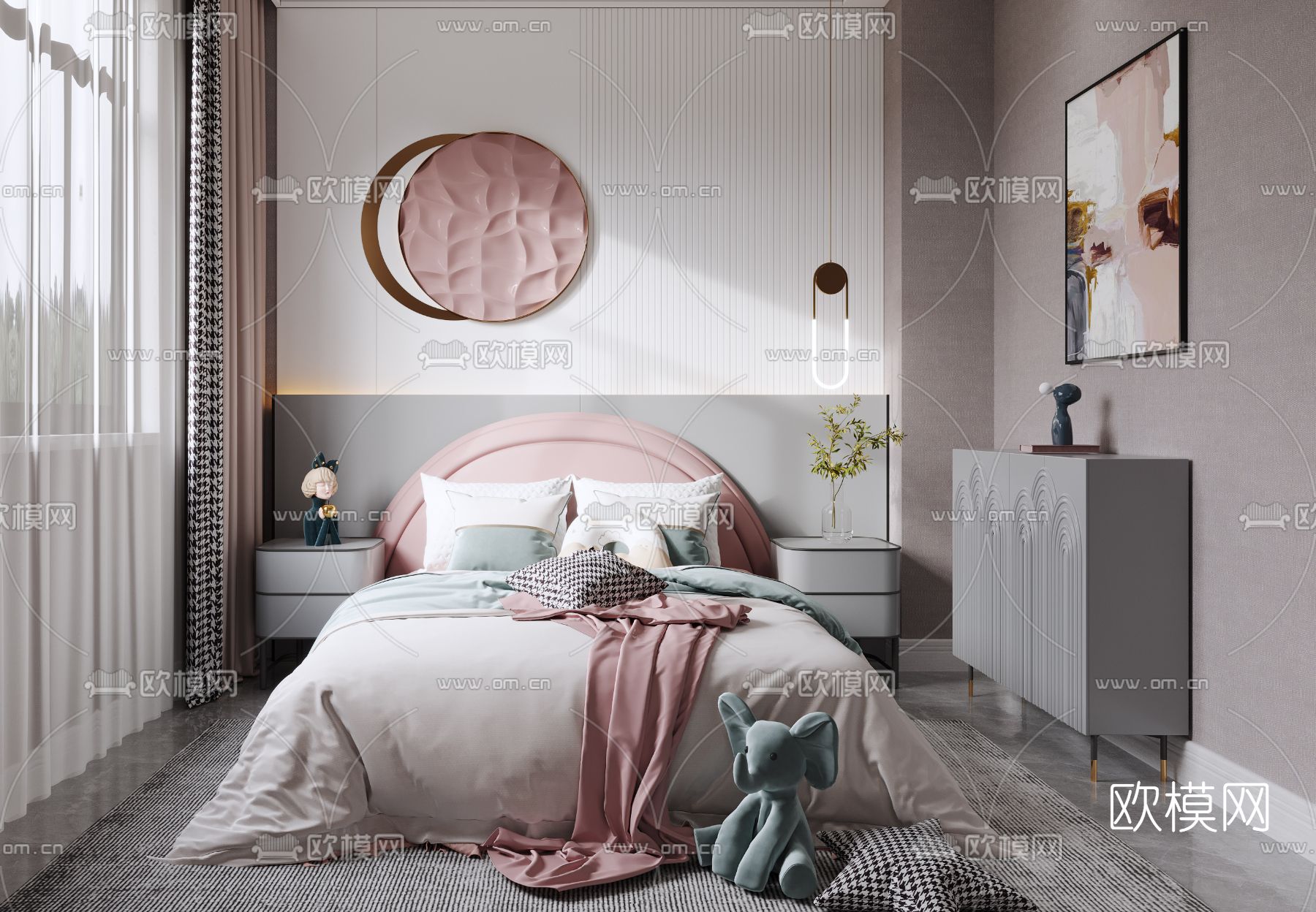 现代女孩房儿童房3d模型下载（渲染图3）