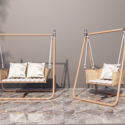  新中式秋千吊椅su模型 