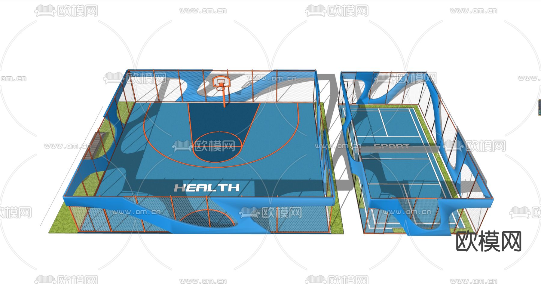 现代运动场活动场篮球场羽毛球场su模型下载