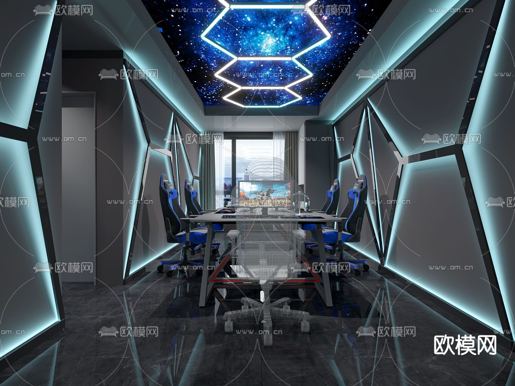 工业风网吧网咖3d模型下载