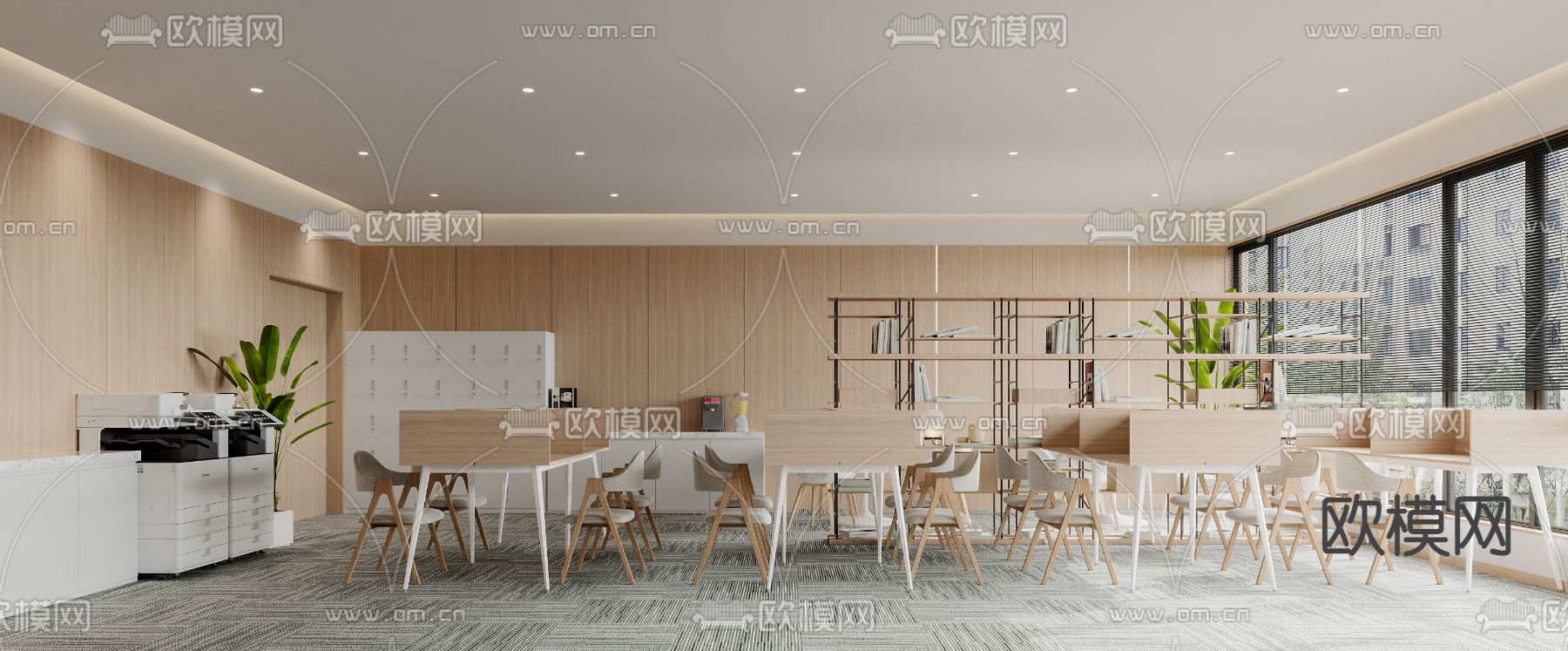 现代简约自习室阅读室3d模型下载（渲染图1）